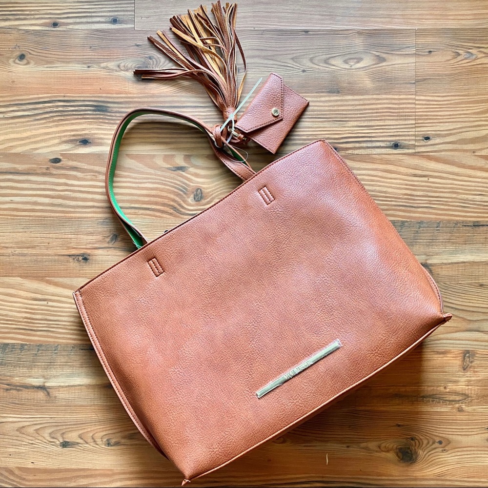 Steve Madden Cognac Tote - Green Interior